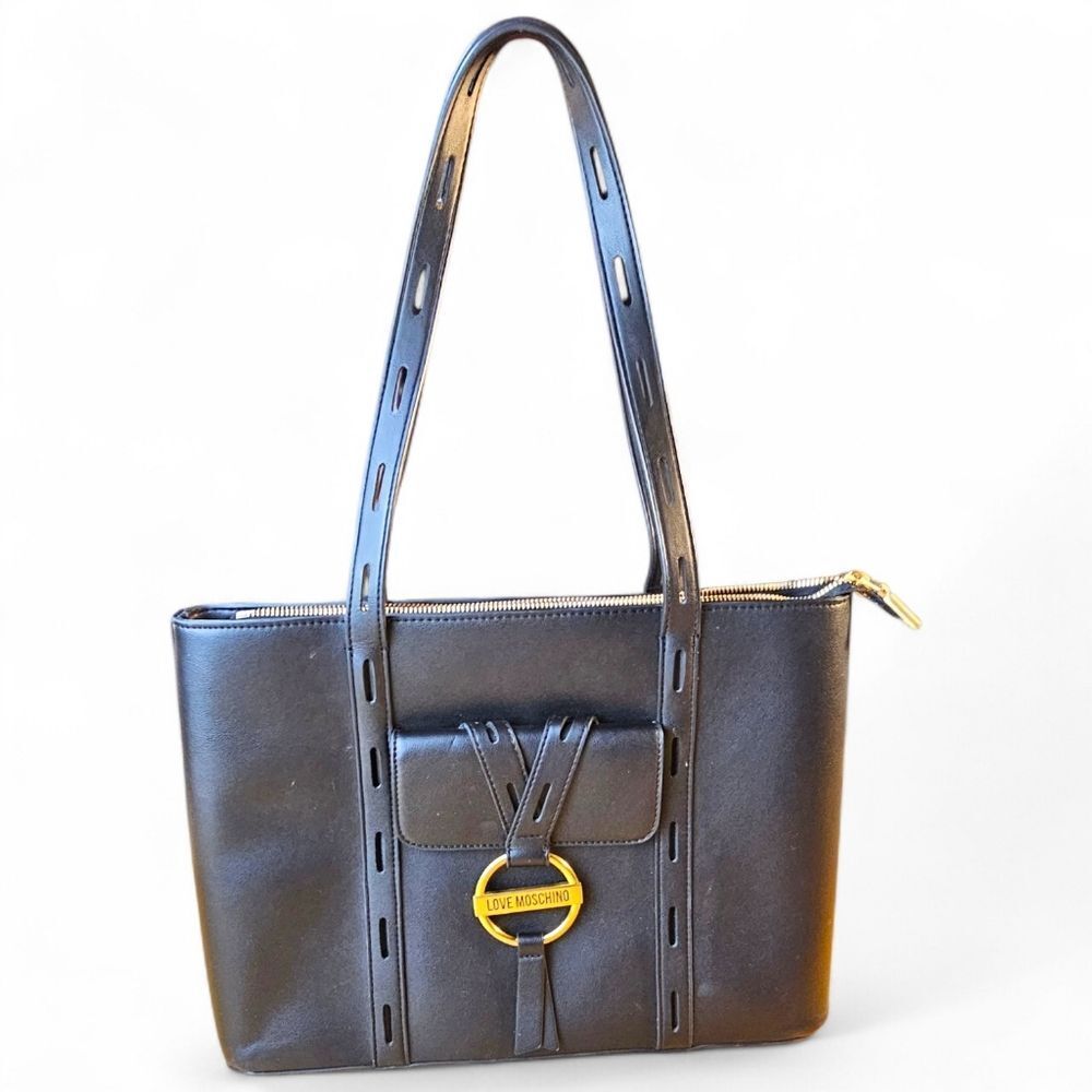 Love Moschino Black Shoulder Bag – Gold Accents 🖤✨